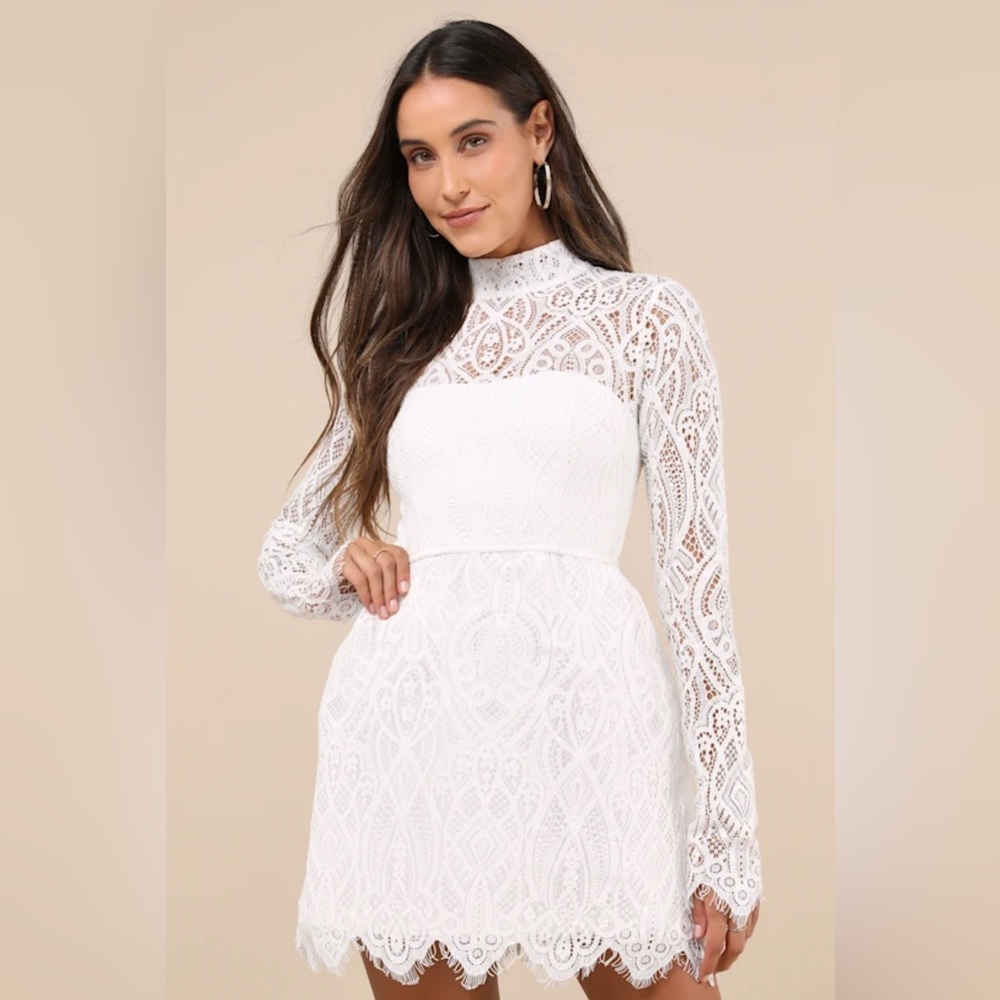 Lulus Gorgeous Attraction White Lace Mini Cocktail Dress NWT Size Large
